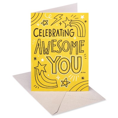 Doodle 'Awesome You' Birthday Card: Carlton Cards, Multicolored, Typography, Kids & Boys, Vertical Fold, 6.75" x 4.625"