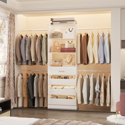 Aheaplus 4-9Ft Closet Organizer with 4 Wooden Drawers and 4 Rods