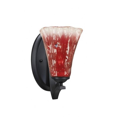 Toltec Lighting Zilo 1 - Light Sconce in  Matte Black with 5.5" Fluted Raspberry Crystal Shade
