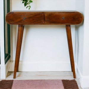 Solid Wood Curved Freestanding Console Table with Drawers, Versatile and Stylish Design - 1 of 4