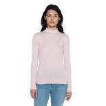 JENNIE LIU Tissue Weight 55% Silk 45% Cashmere Ribbed Long Sleeve Turtleneck Sweater (8119, Petal Pink, Medium )