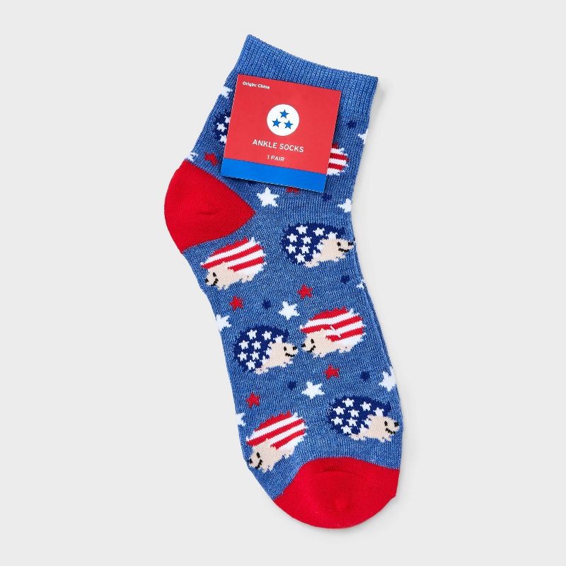 Women&#39;s Patriotic Hedgehogs Ankle Socks - Denim Heather/Red 4-10, 2 of 4