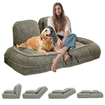 Adjustable Human Dog Bed, Convertible Lazy Sofa Bed with 5 Backrest Position, Pillow and Cushion, Cozy Dog Bed, Floor Chair Bean Bag for Living Room
