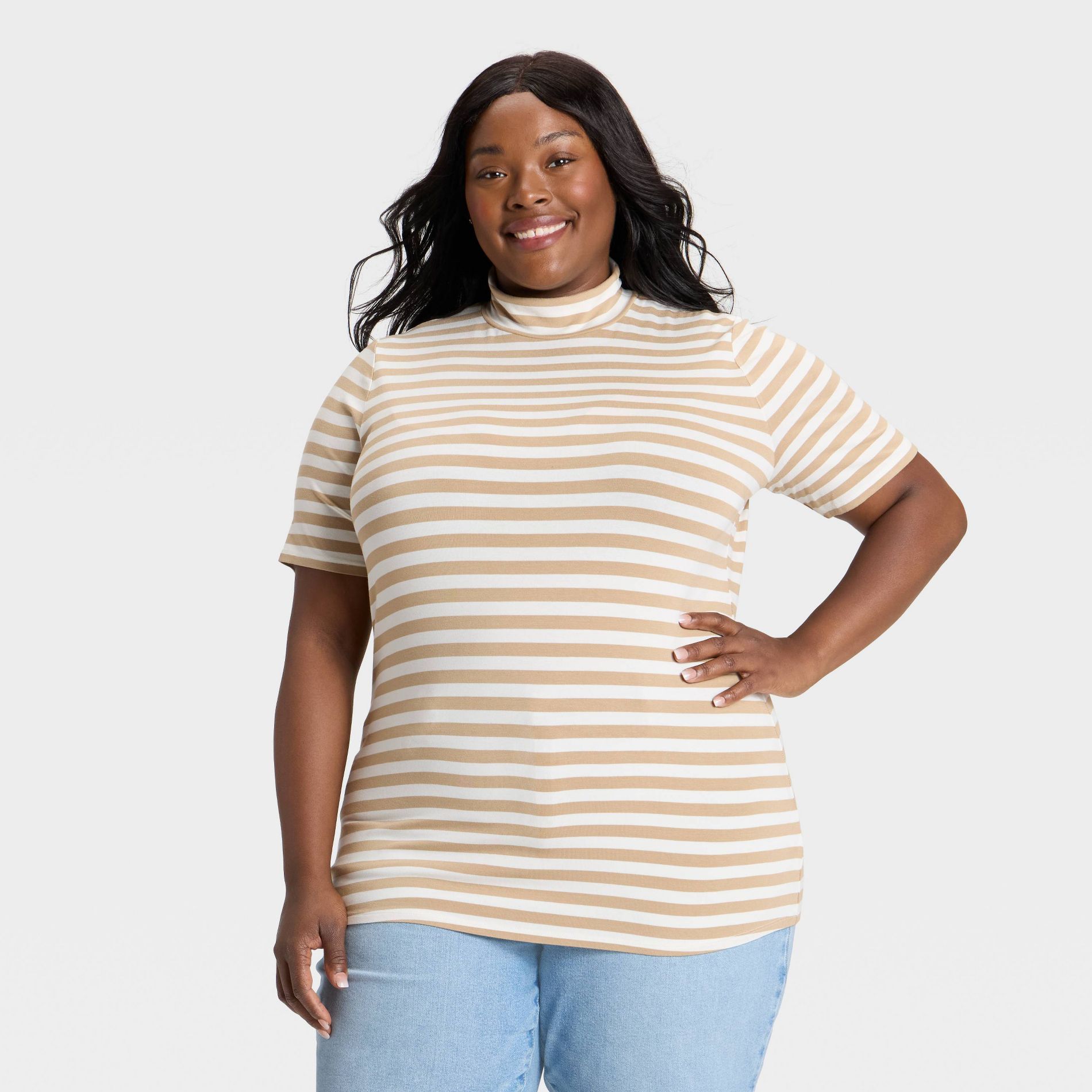 Women's Slim Fit Short Sleeve Mock Turtleneck T-Shirt - Ava & Viv™