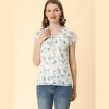 Allegra K Women's Summer Floral Chiffon Tie V Neck Ruffled Short Sleeve Shirt - 2 of 4