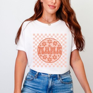 Simply Sage Market Checkered Mama Flowers Garment Dyed Tee - L - White - 1 of 4