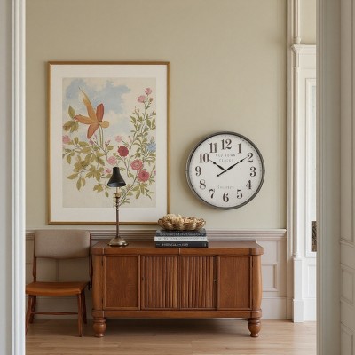 FURNIinspire Wall Clocks 30inch Modern Round Wall Clock Decorative Living Room Vintage Wall Decor, Large Oversize, Brown, 30"*30"*2.25"