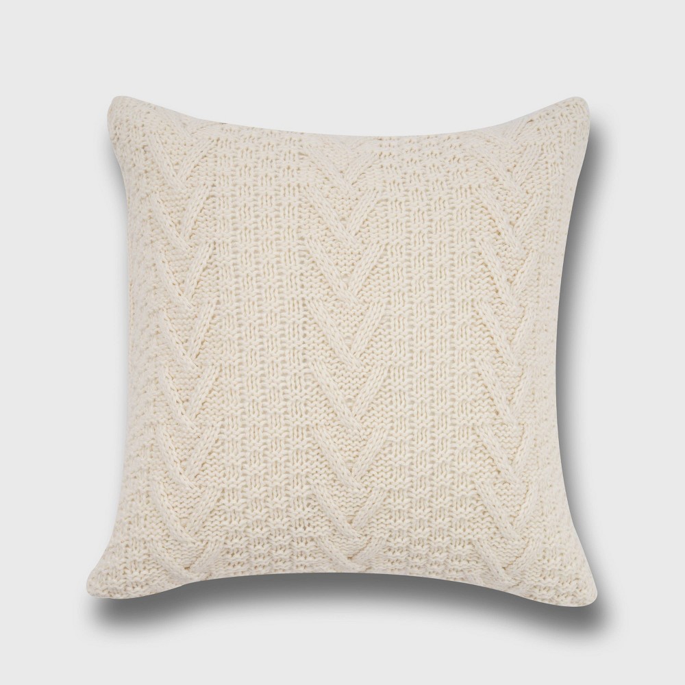 Photos - Pillow 20"x20" Oversize Chunky Sweater Knit Square Throw  White - Evergrace: Acrylic, Oeko-Tex Certified, Indoor Use