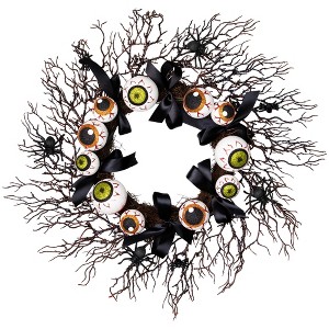 Northlight Eyeballs and Spiders Halloween Twig Wreath - 24" - Unlit - 1 of 4