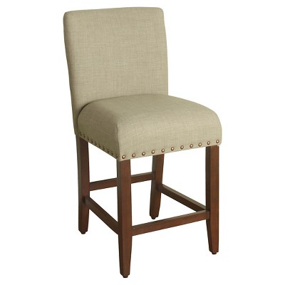 24" Upholstered Counter Height Barstool with nailheads Sand - HomePop