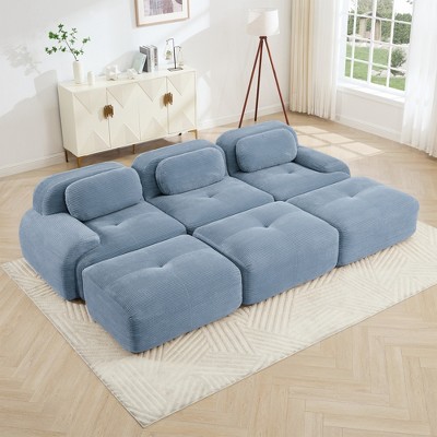 Aukfa Modular Corduroy Sectional Sofa with Ergonomic Support - Pet Friendly, Easy Assembly, Non-Slip Base Design