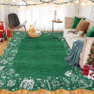 Christmas Area Rug Scalloped, Non-Slip Green Carpet Stain-Resistant Soft Low Pile, Foldable Ultra-Thin Indoor Rug for Living Room Kitchen Home Office - 1 of 4