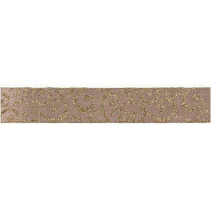 Northlight Burlap and Gold Scroll Christmas Wired Craft Ribbon 2.5" x 10 Yards - 1 of 3