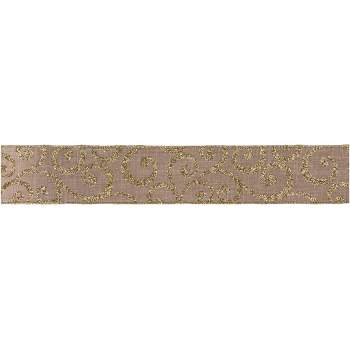 Northlight Burlap and Gold Scroll Christmas Wired Craft Ribbon 2.5" x 10 Yards