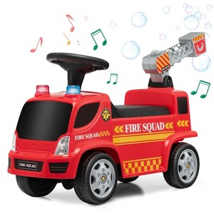 Costway Kids Ride On Fire Truck Foot-to-Floor Sliding Push Car w/ Music & Bubble Maker - 1 of 4