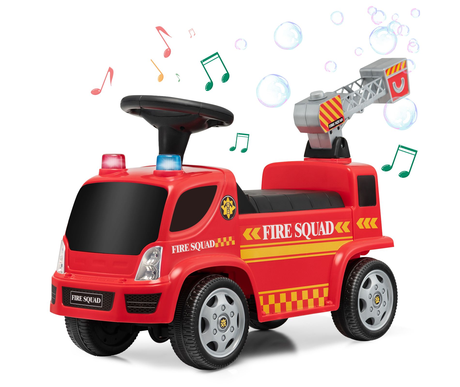 Costway Kids Ride On Fire Truck Foot-to-Floor Sliding Push Car w/ Music & Bubble Maker