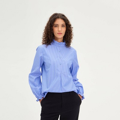 Women's Long Sleeve Ruffled Popover Button-Down Shirt - A New Day™