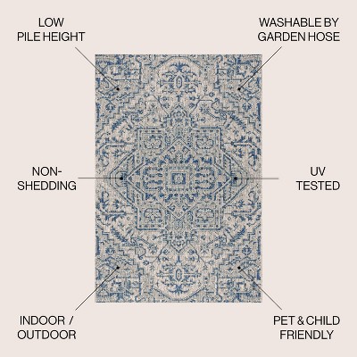 Navy and Gray Synthetic Medallion Square Area Rug