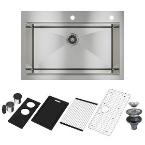 CASAINC 33" Topmount Drop-in Stainless Steel Single Bowl Kitchen Sink with Included Accessories - 1 of 4