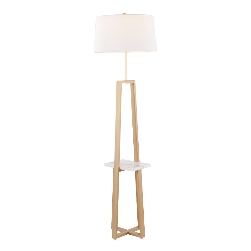 LumiSource Cosmo Shelf Contemporary/Glam Floor Lamp in White Marble and Gold Metal with White Linen Shade, 2 of 11