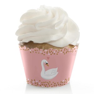 Big Dot of Happiness Swan Soiree - White Swan Baby Shower or Birthday Party Decorations - Party Cupcake Wrappers - Set of 12 - 1 of 4