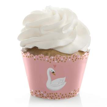 Big Dot of Happiness Swan Soiree - White Swan Baby Shower or Birthday Party Decorations - Party Cupcake Wrappers - Set of 12