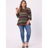 Agnes Orinda Women's Plus Size Comfy Knit 3/4 Sleeve V Neck Stripe Boho Casual Blouse - 3 of 4