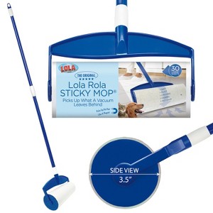 Lola Rola Sticky Mop, Giant Floor Lint Roller, 9" W x 3.5" Dia., Best Pet Hair Remover, Traps Dust, Dirt, w/Extender Handle, 30 Large Adhesive Sheets - 1 of 4