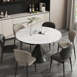 Versatile Dining Table with Marble-Pattern Stone Top & Steel Base - 1 of 4