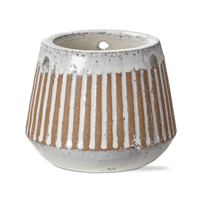 TAG Laguna Linea Planter White Striped Stoneware, 4.5L x 4.5W x 5.0H