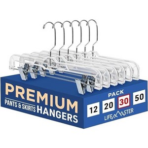 LifeMaster Clear Plastic Skirt Hangers with Adjustable Clips - Space-Saving Closet Organizer, 360° Swivel Hook - 1 of 4