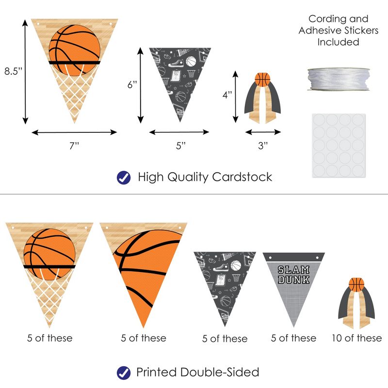 Big Dot of Happiness Nothin' But Net - Basketball - DIY Baby Shower or Birthday Party Pennant Garland Decoration - Triangle Banner - 30 Pieces, 3 of 9