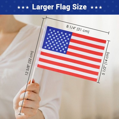 Patriotic Mini American Flags with Aluminum Poles, 12 Pack