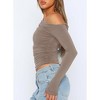Women's Casual Long Sleeve Boat Neck Off Shoulder Slim Fit Elevated Basics Crop Tops Going Out Blouses Tight Shirts - 2 of 4