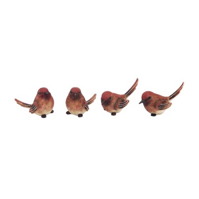 Transpac Large Resin Red Ochre Bird Set of 4 Spring Home Decorations