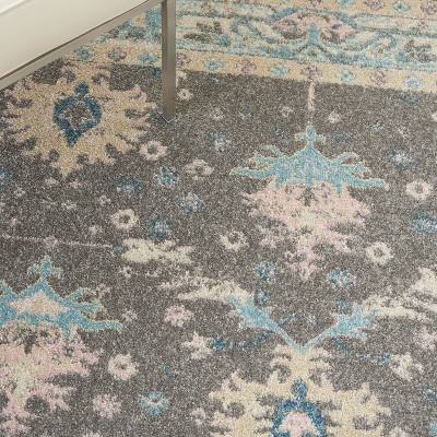 Rectangular Grey and Pink Synthetic Reversible Area Rug