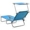vidaXL Sun Lounger with Canopy – Adjustable and Foldable Outdoor Lounger, Weatherproof Powder-Coated Steel, Relaxation Beach Bed, Trendy Blue Color. - 3 of 4