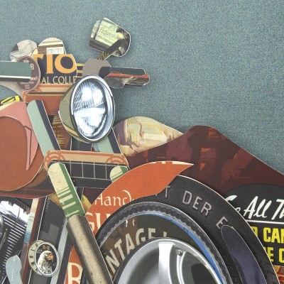 Route 66 Motorcycle Collage Art on Canvas with Black Frame