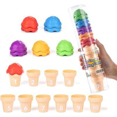 Ice Cream Counting Cones Toy, 10 Cones and Scoops for Number Matching and Stacking Learning