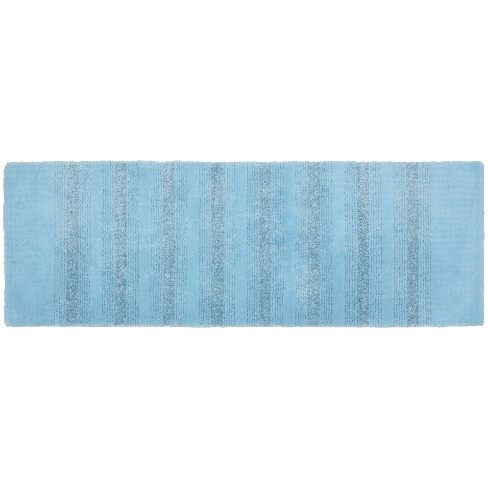 Photos - Bath Mat 22"x60" Essence Nylon Washable Bathroom Rug Runner Basin Blue - Garland Ru