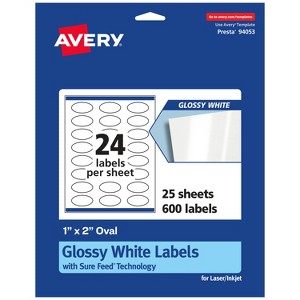 Avery Glossy White Oval Labels with Sure Feed, 1" x 2" - 1 of 4