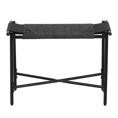 FURNIinspire Ottomans And Benches Handwoven Paper Rope Ottoman Versatile Footrest And Stool For Home And Office, Black, 23.62"*11.42"*17.32"