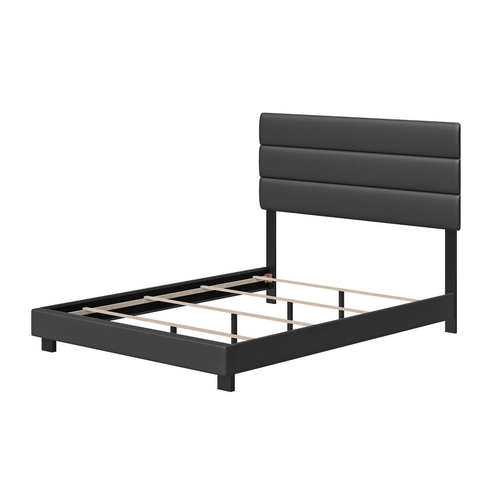 Photos - Bed Twin Caprice Faux Leather Upholstered Platform  Black - Eco Dream: Mode