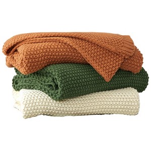 Itopfox Chunky Cable Knit Throw Blanket in Lightweight Beige, 100% Organic Cotton for Sofa, Couch, Bed, Baby Nursery, Rustic Farmhouse Decor - 1 of 4