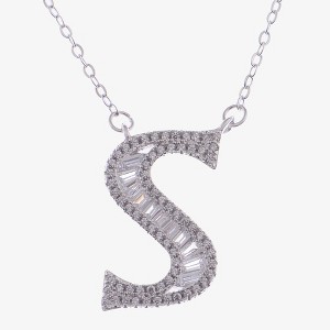 Anna-Kaci Silver Tone Initial Letter Pendant Necklace with Crystal Rhinestone Accents - 1 of 4
