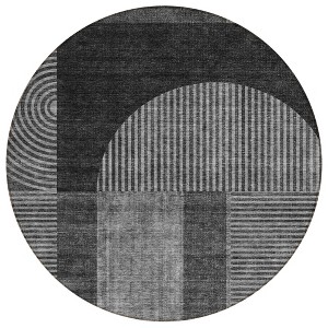 Charcoal Gray And Silver Geometric Washable Indoor Outdoor Area Rug - 1 of 4
