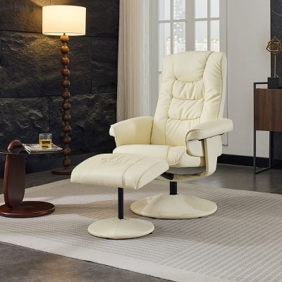 PU Leather Recliner Chair with Ottoman and 360° Swivel,Heated Massage Seat and Adjustable Backrest for Home Theater-The Pop Home