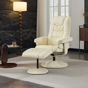PU Leather Recliner Chair with Ottoman and 360° Swivel,Heated Massage Seat and Adjustable Backrest for Home Theater-The Pop Home - 1 of 4