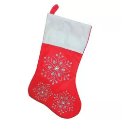 Northlight 19" Red and White Felt Christmas Stocking with Glitter Snowflakes and Gemstones