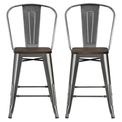 Luxor 30" Gray Industrial Counter Stool with Wood Seat - Set of 2